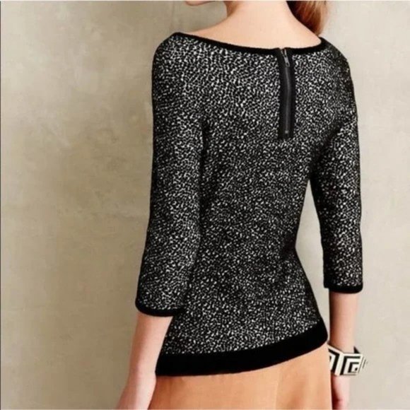 Anthropologie Moth Lana Black/White Textured Chenille Scoop Pullover Sweater M - Picture 5 of 13